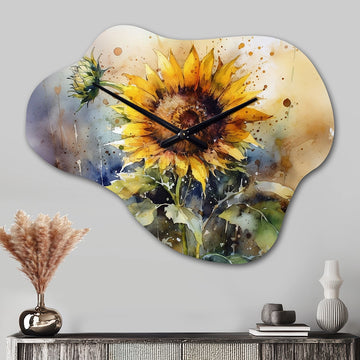 Yellow Sunflower Symphony I - Asymmetric Metal Wall Clock